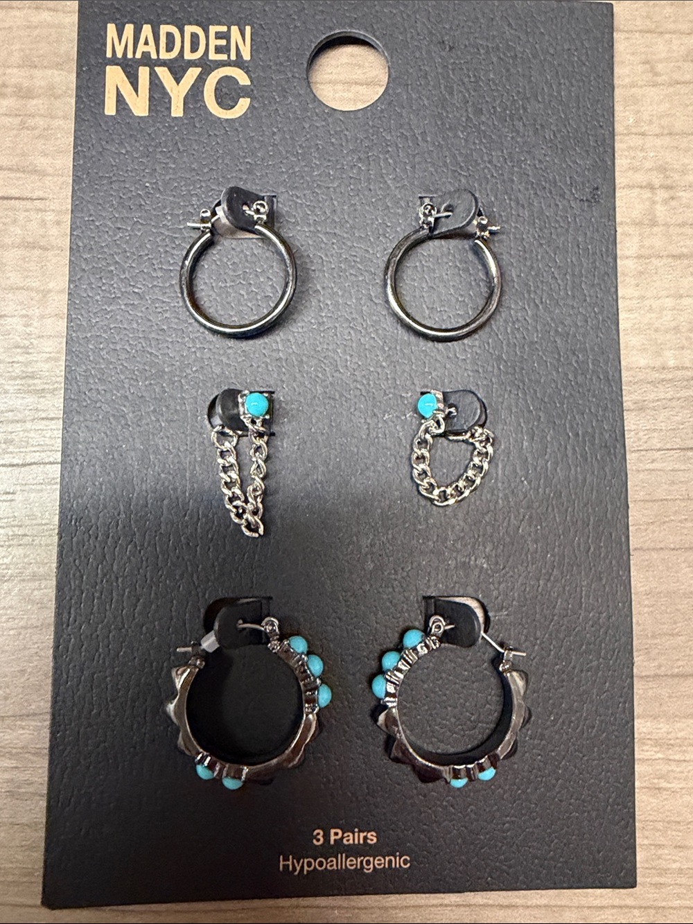 Madden NYC Women's Silver Hoop Earring Set with Turquoise Accents